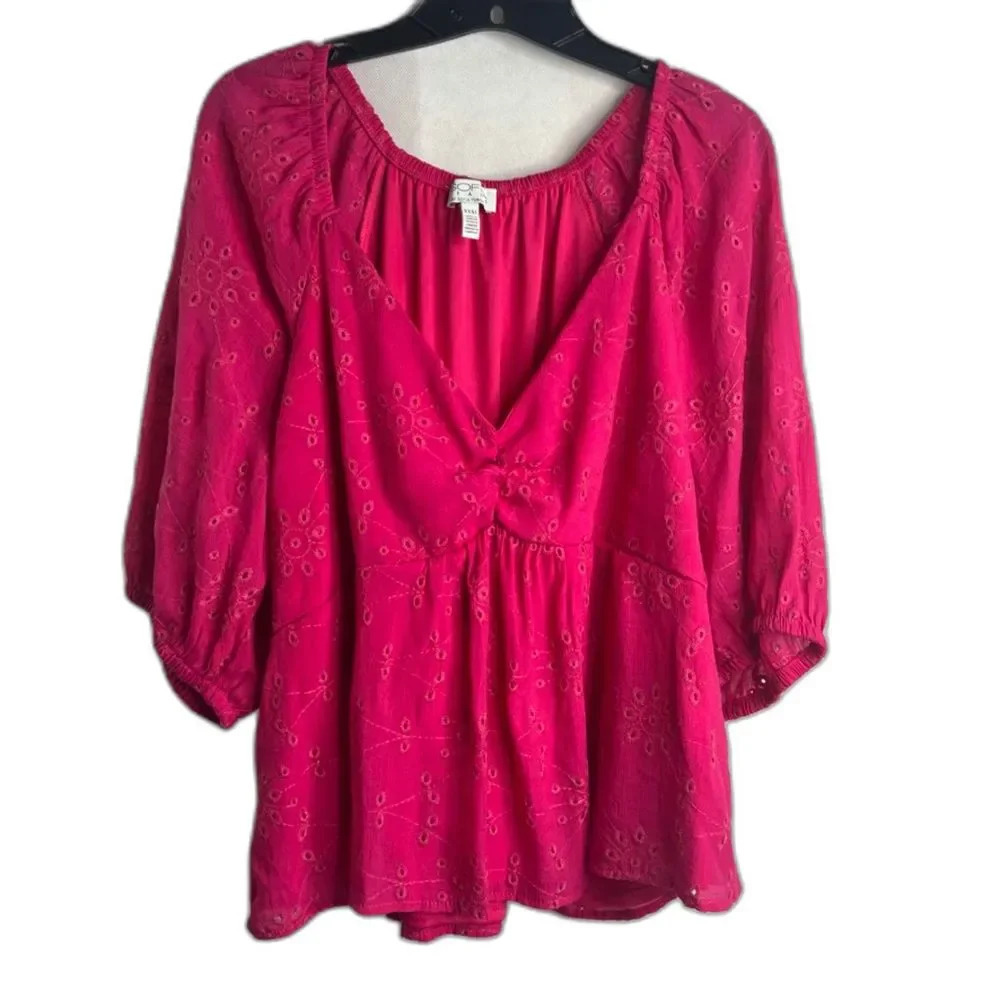 Sofia Vergara Vneck 1/2 Sleeve Eyelet Blouse Plus Size XXXL